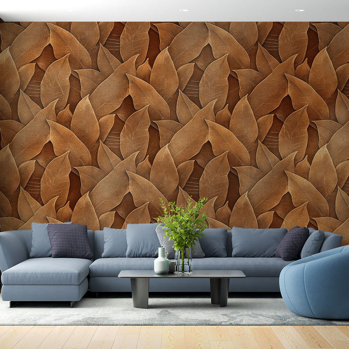 Papier peint feuilles texturées | Tons de marron et de terre
