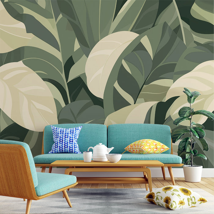 Papier peint feuillage tropical | Motif vert élégant