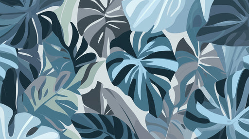 Papier peint tropical Feuilles bleues et grises