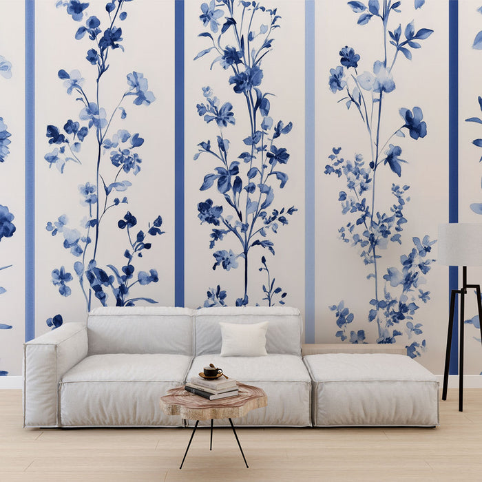 Papier peint floral bleu | Élégance et finesse en motifs botaniques