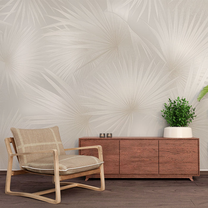 Papier peint feuillage exotique | Tonalités crème et blanc