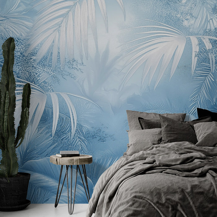 Papier peint feuillage bleu | Design tropical et apaisant