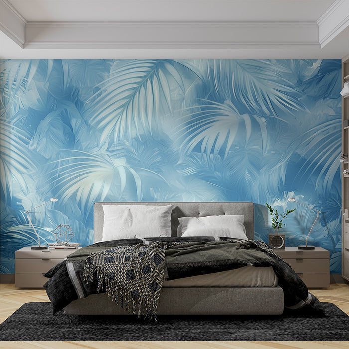 Papier peint feuillage bleu | Design tropical élégant