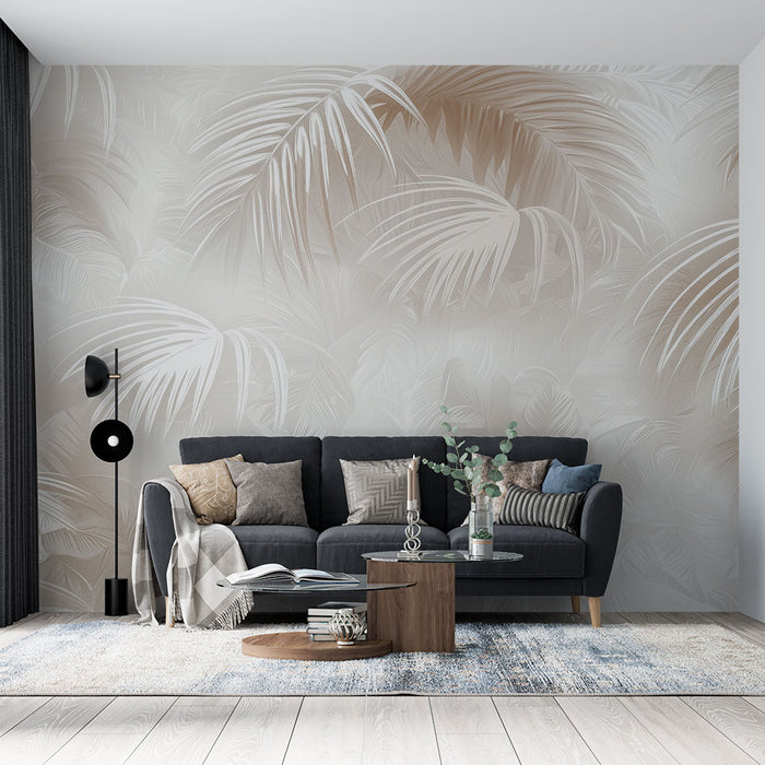 Papier peint feuilles tropicales | Élégance beige et blanche