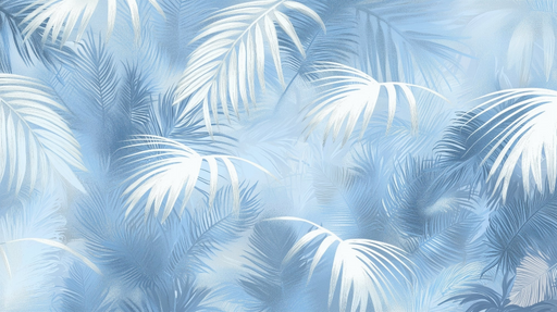 Papier peint tropical Feuillages bleus et blancs