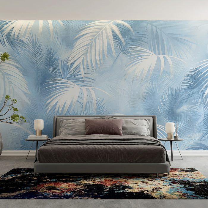 Papier peint tropical | Feuillages bleus et blancs