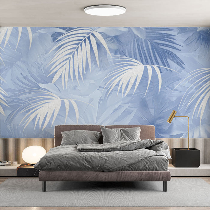 Papier peint feuillage | Bleu et Blanc Tropical