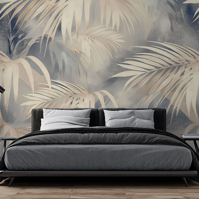 Papier peint tropical | Feuilles pastel et fond abstrait
