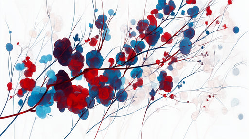 Papier peint floral Bleu et Rouge Art Abstrait