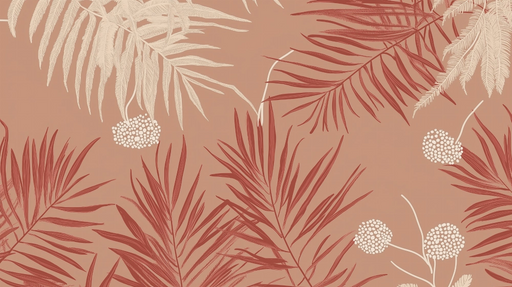 Papier peint tropical Motif feuillage rouge et beige