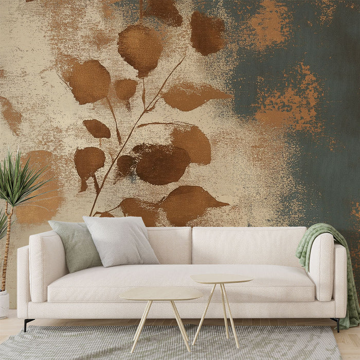 Papier peint artistique | Feuilles et texture dorée