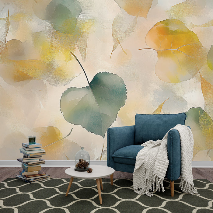 Papier peint feuilles aquarelles | Tons pastel