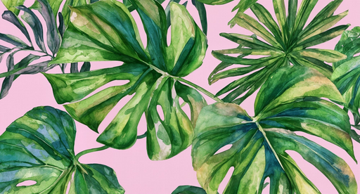 Papier peint tropical Feuilles vertes aquarelles