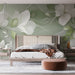Papier peint vert avec motifs floraux blancs pour chambre moderne et élégante