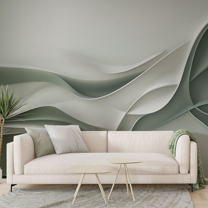 Papier peint design moderne avec motifs ondulés verts pour salon élégant