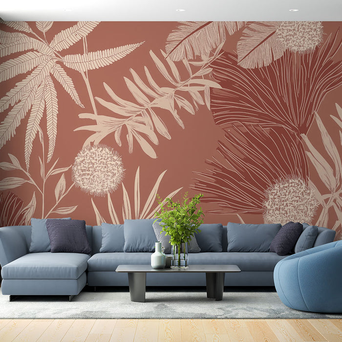 Papier peint floral | Design exotique brun et crème
