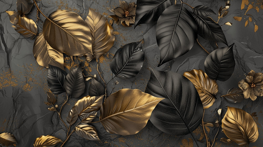 Papier peint feuilles dorées et noires Éclat et Élégance