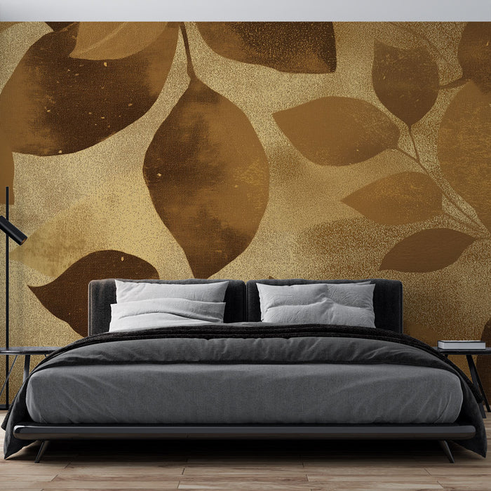 Papier peint feuille dorée | Élégance en nuances terreuses