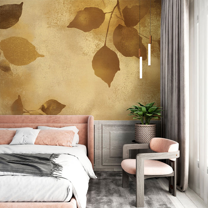 Papier peint feuillage | Effet doré et texturé