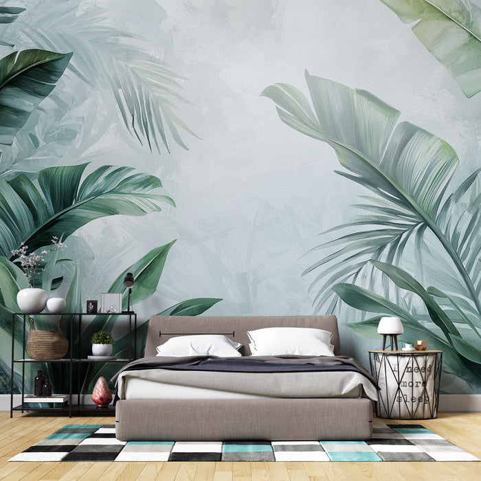 Papier peint tropical vert avec feuilles de palmier pour chambre moderne