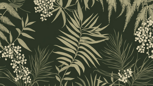 Papier peint feuillage Vert et Crème