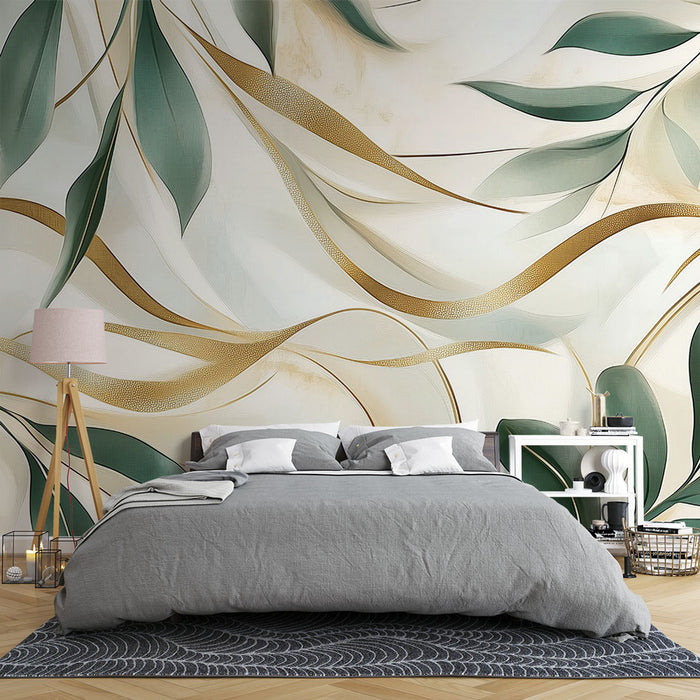 Papier peint feuillage doré | Éléments naturels raffinés