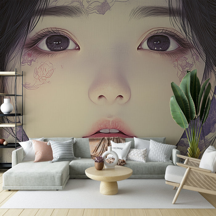 Papier peint visage artistique | Design délicat et floral