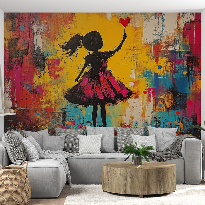 Papier peint artistique fille | Couleurs vibrantes