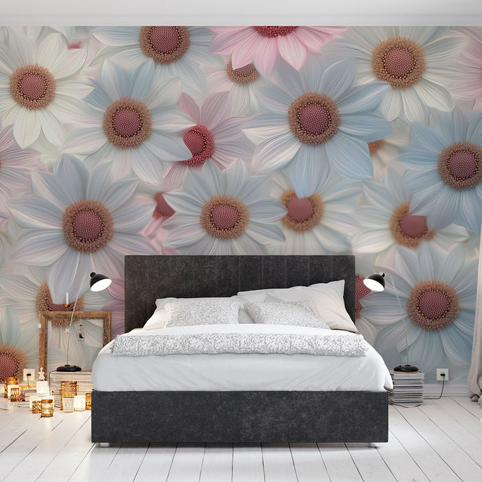 Papier peint floral | Éclat de fleurs pastel bleutées