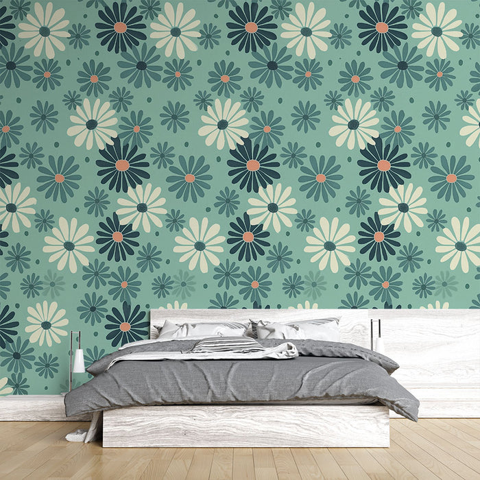 Papier peint floral | Motif rétro de marguerites