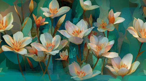 Papier peint floral Fleurs élégantes sur fond vert