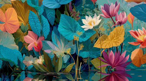 Papier peint floral exotique Feuillage coloré et vibrant