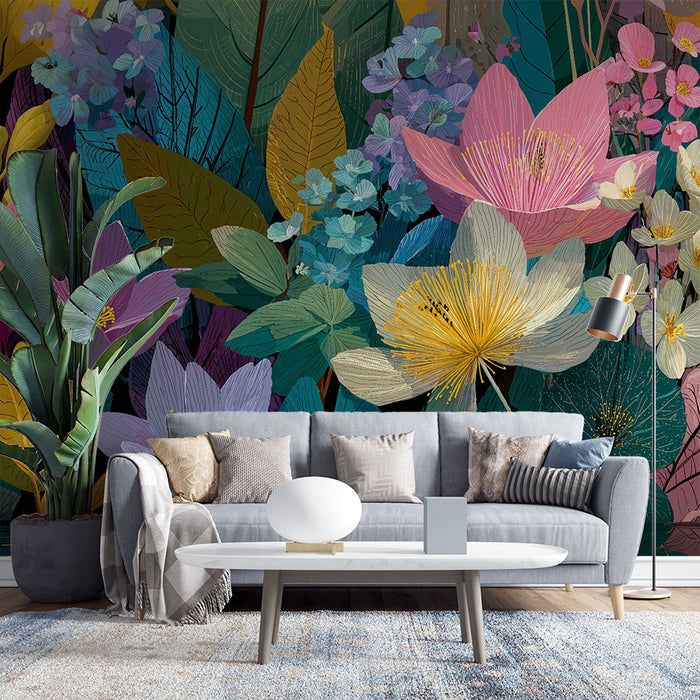 Papier peint floral | Explosion de Couleurs Botaniques