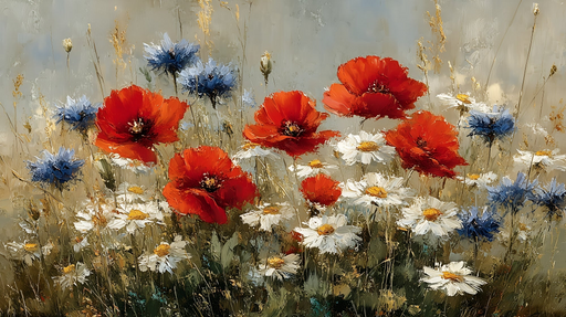 Papier peint floral Coquelicots rouges et bleuets