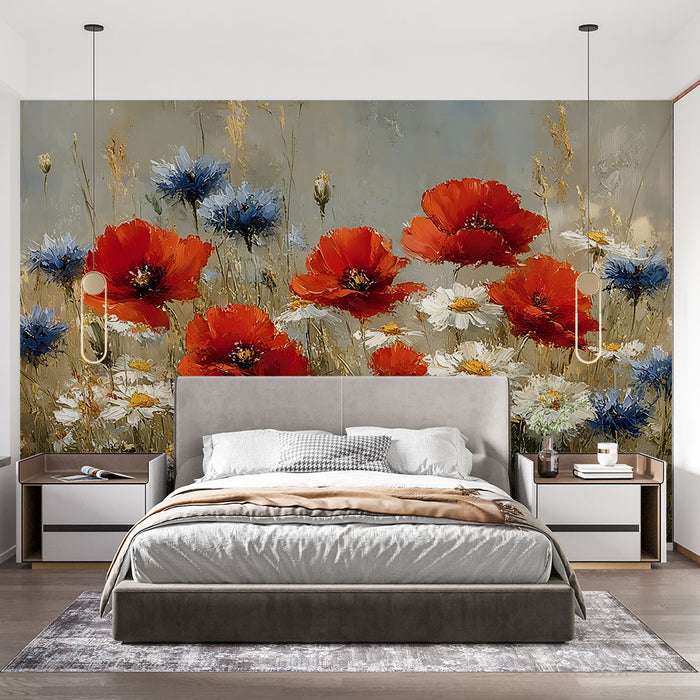 Papier peint floral | Coquelicots rouges et bleuets