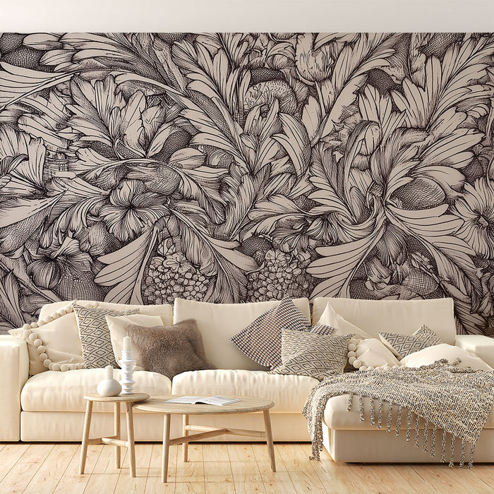 Papier peint botanique | Design en noir et blanc