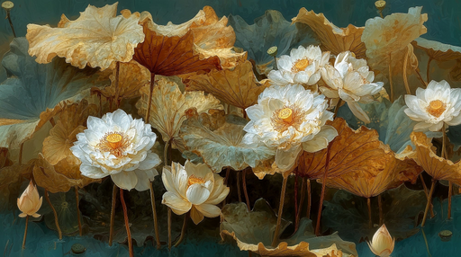 Papier peint lotus artistique Effet vintage