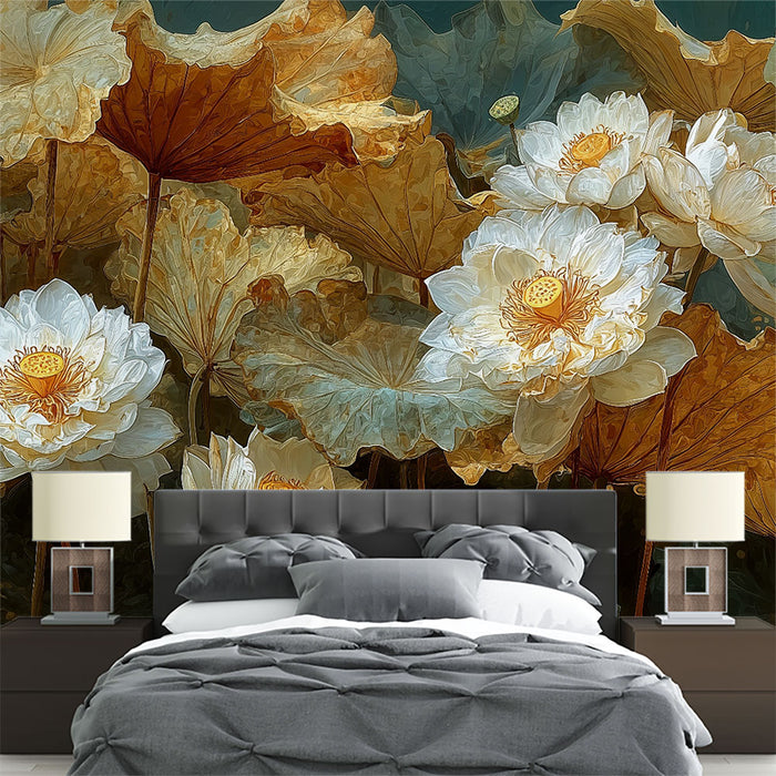 Papier peint lotus artistique | Effet vintage