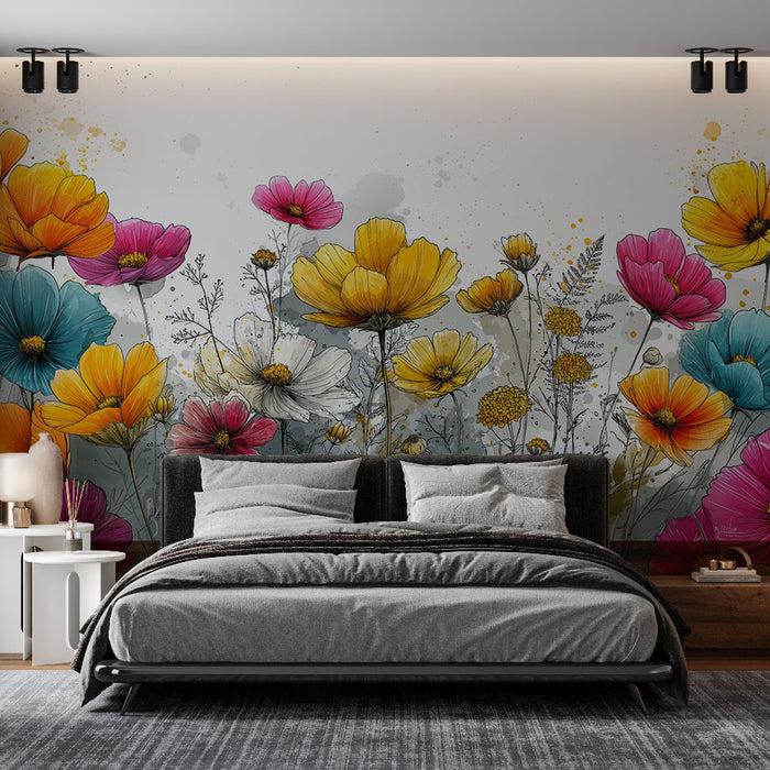 Papier peint floral | Éclat de Couleurs Vives