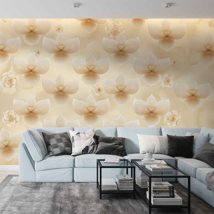 Papier peint fleurs beiges | Élégance douce