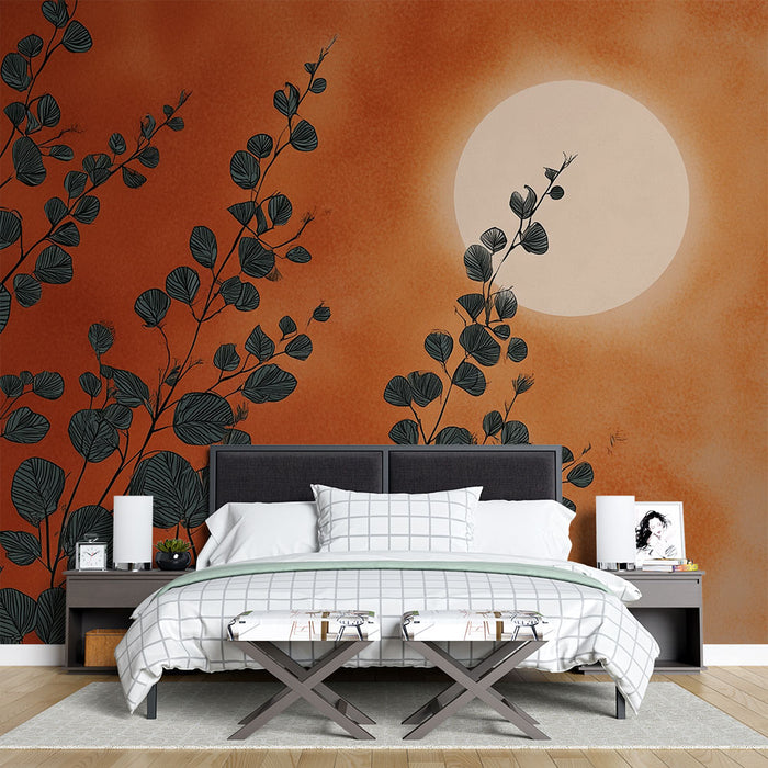 Papier peint nature | Motif floral sur fond orange