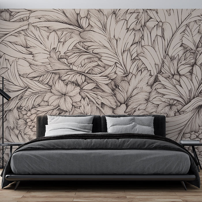 Papier peint botanique | Esquisse florale élégante