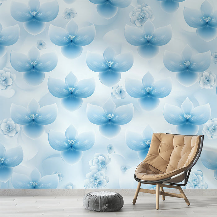 Papier peint floral | Bleu doux et élégance aérienne
