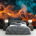 Papier peint mural avec motifs de flammes orange et bleues pour chambre moderne et élégante
