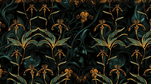 Papier peint fleurs exotiques Noir et Or