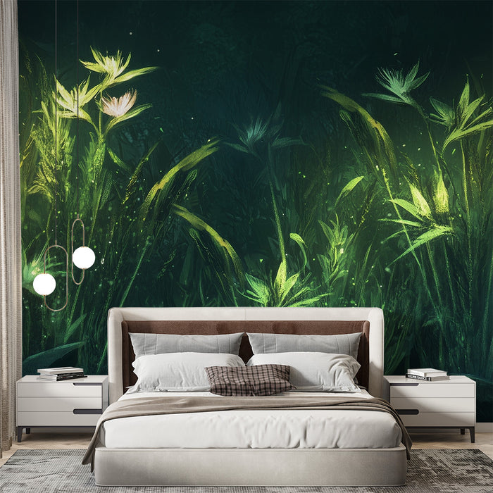 Papier peint luminescent | Paysage floral nocturne