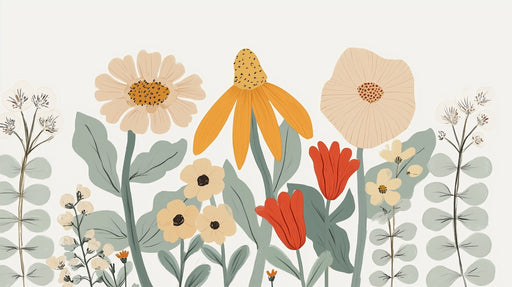 Papier peint fleurs Dessin botanique coloré