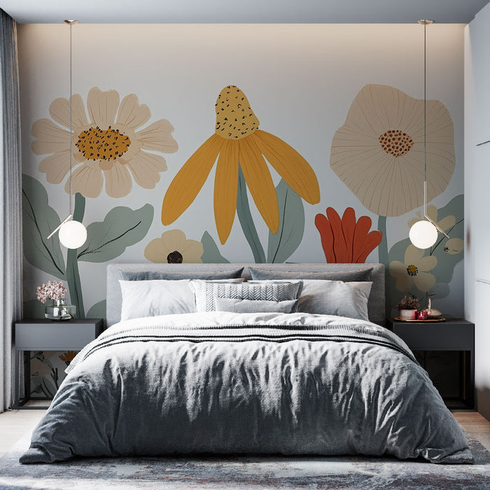 Papier peint fleurs | Dessin botanique coloré