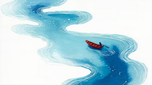 Papier peint rivière Design artistique avec bateau rouge