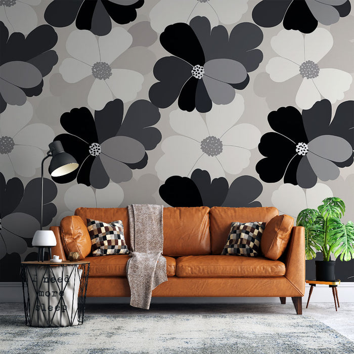 Papier peint floral | Design monochrome moderne